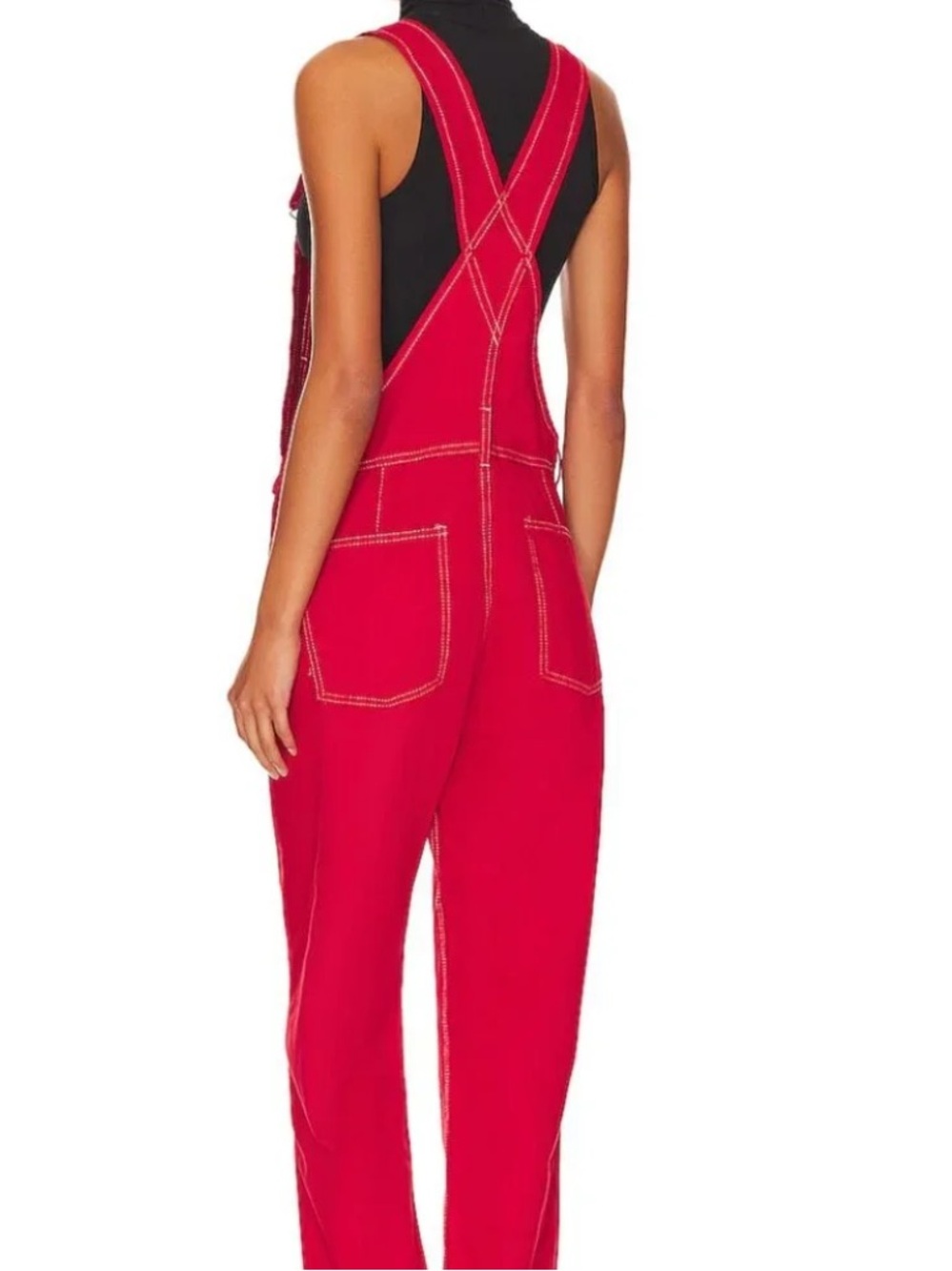Free People We The Free Ziggy Red Denim Overalls in Heart Eyes Red - Picture 3 of 16